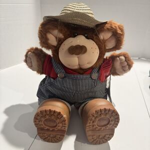 Vtg. Furskins Bear Bubba Plush Xavier Roberts Cabbage Patch Blue Overalls 1985